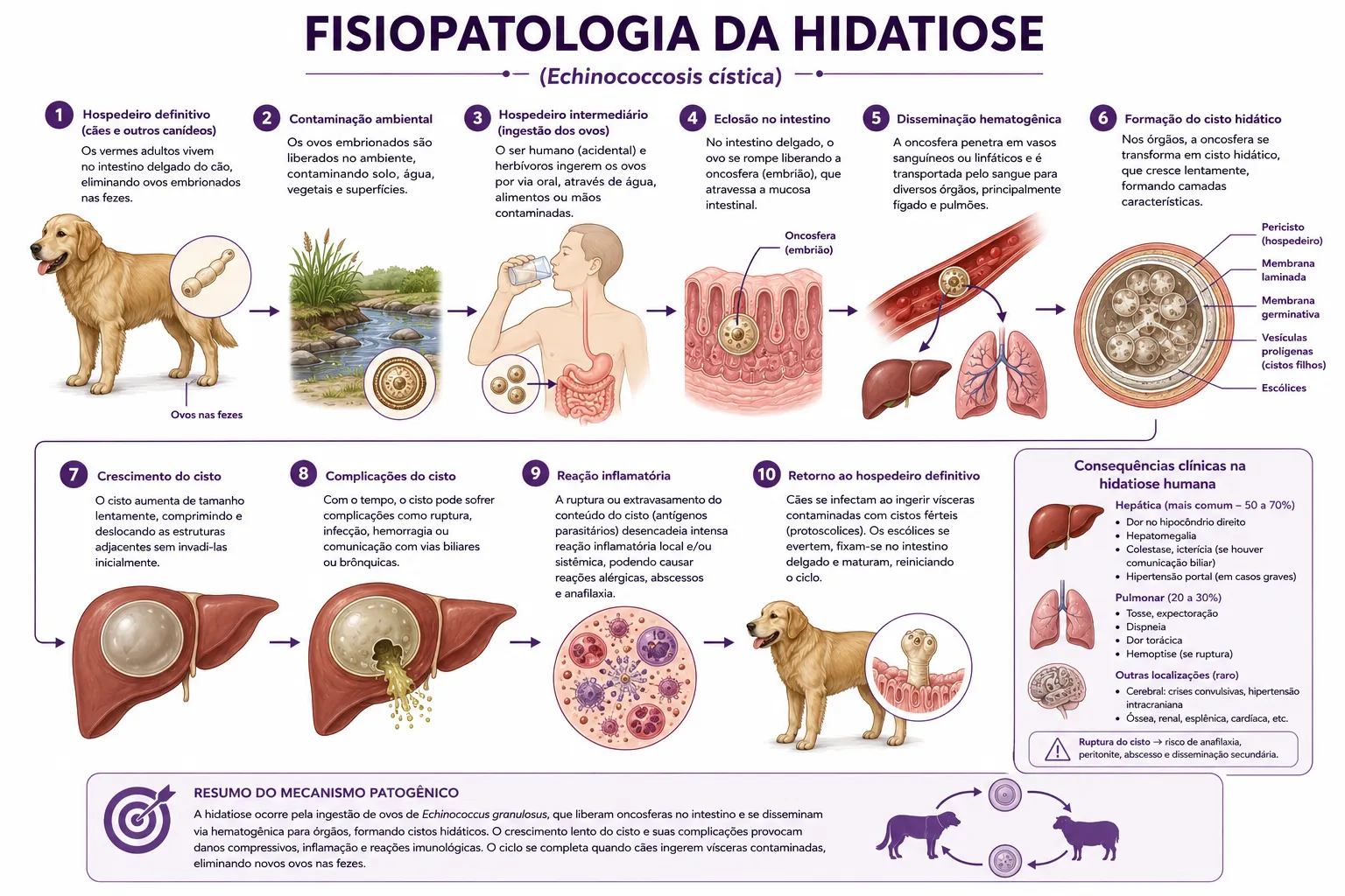 Cão → ovos → ovelha (ou humano) → cisto → cão